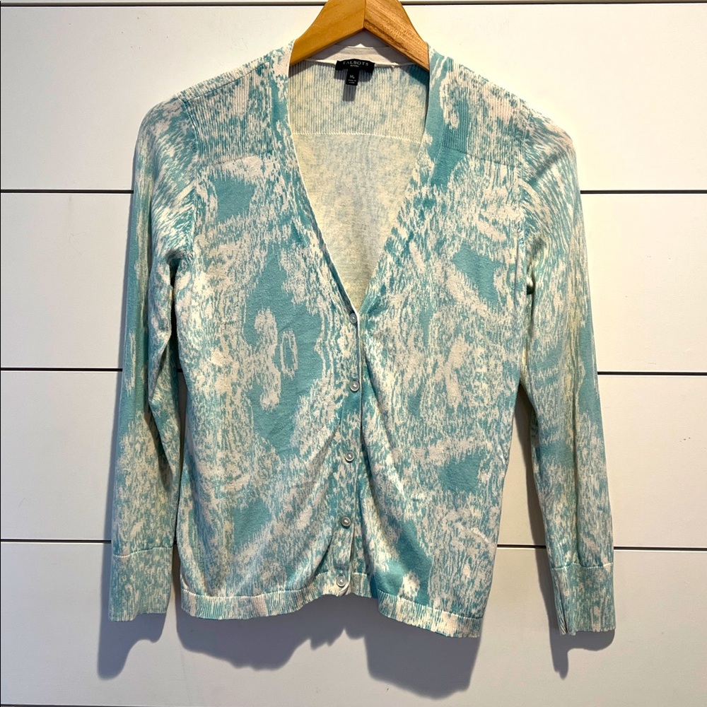 Talbots blue floral lightweight Cardigan  Butterflies - Sz. Petite medium